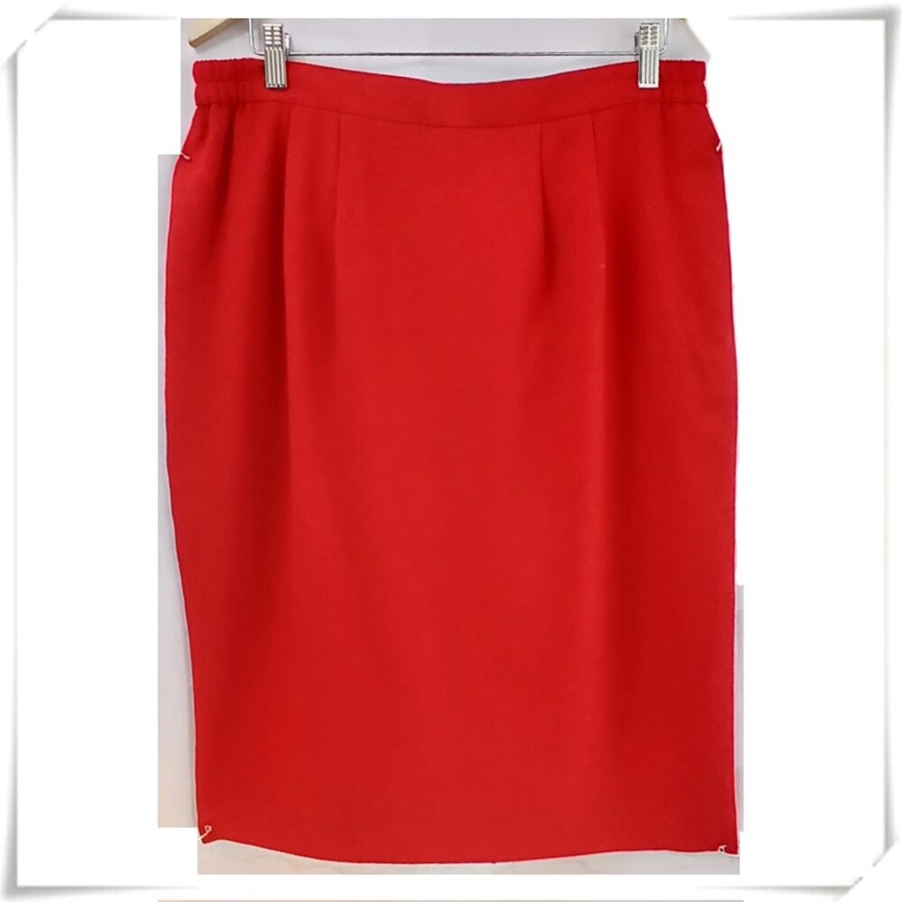 Paul Stanley Vintage Red 100% Wool Pencil Midi Skirt EUC